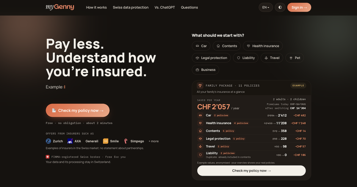 MyGenny Officially Launches in Switzerland: AI Turns Insurance Products into Individual Solutions